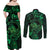 New Zealand Tuatara Couples Matching Off Shoulder Maxi Dress and Long Sleeve Button Shirt Aotearoa Maori Clematis Flowers - Green