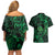 New Zealand Tuatara Couples Matching Off Shoulder Short Dress and Hawaiian Shirt Aotearoa Maori Clematis Flowers - Green