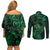 New Zealand Tuatara Couples Matching Off Shoulder Short Dress and Long Sleeve Button Shirt Aotearoa Maori Clematis Flowers - Green