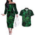 New Zealand Tuatara Couples Matching Off The Shoulder Long Sleeve Dress and Hawaiian Shirt Aotearoa Maori Clematis Flowers - Green