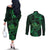 New Zealand Tuatara Couples Matching Off The Shoulder Long Sleeve Dress and Long Sleeve Button Shirt Aotearoa Maori Clematis Flowers - Green