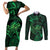 New Zealand Tuatara Couples Matching Short Sleeve Bodycon Dress and Long Sleeve Button Shirt Aotearoa Maori Clematis Flowers - Green