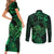 New Zealand Tuatara Couples Matching Short Sleeve Bodycon Dress and Long Sleeve Button Shirt Aotearoa Maori Clematis Flowers - Green