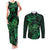 New Zealand Tuatara Couples Matching Tank Maxi Dress and Long Sleeve Button Shirt Aotearoa Maori Clematis Flowers - Green