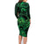 New Zealand Tuatara Family Matching Long Sleeve Bodycon Dress and Hawaiian Shirt Aotearoa Maori Clematis Flowers - Green