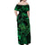 New Zealand Tuatara Family Matching Off Shoulder Maxi Dress and Hawaiian Shirt Aotearoa Maori Clematis Flowers - Green