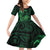 New Zealand Tuatara Family Matching Off Shoulder Short Dress and Hawaiian Shirt Aotearoa Maori Clematis Flowers - Green