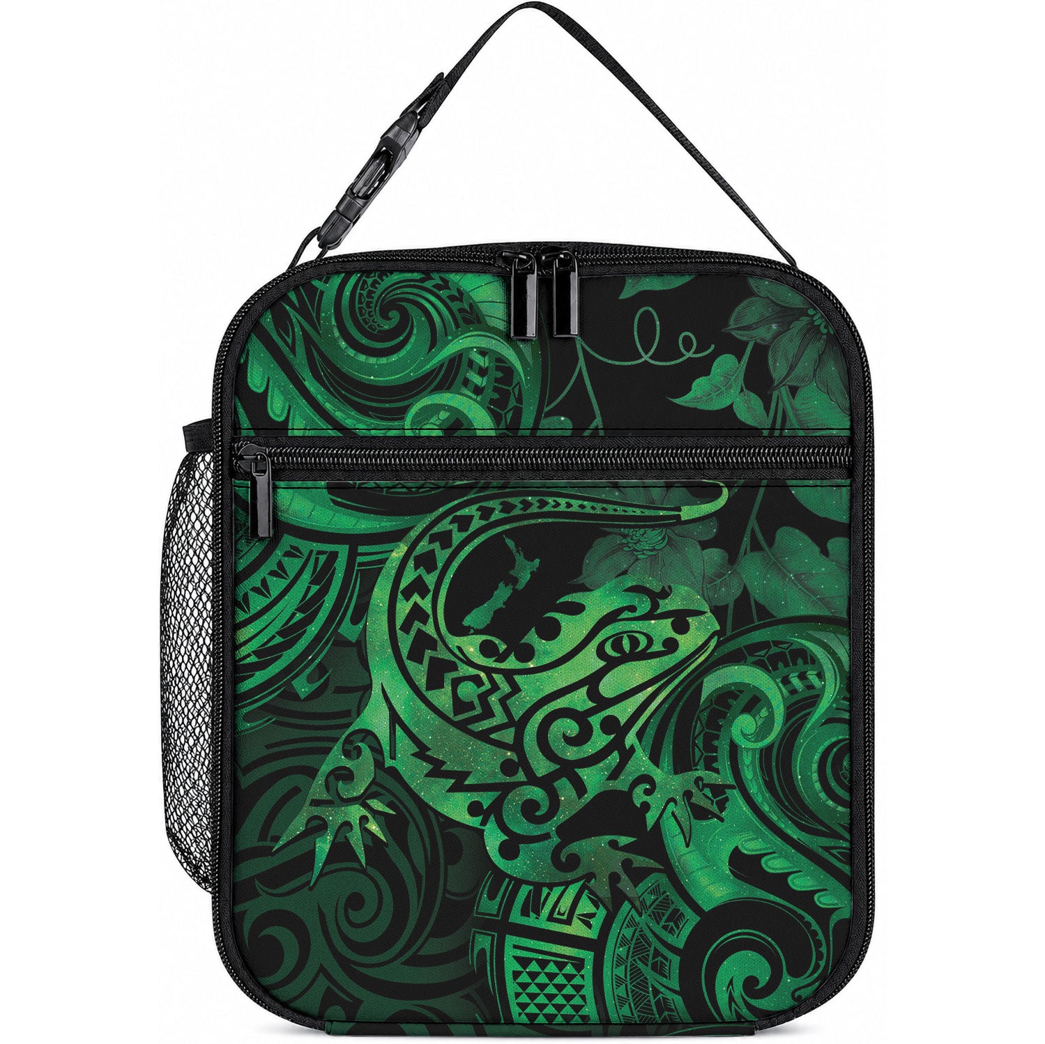 New Zealand Tuatara Lunch Bag Aotearoa Maori Clematis Flowers - Green LT14 10.2 × 8.3 × 4.3 inch Green - Polynesian Pride