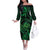 New Zealand Tuatara Off The Shoulder Long Sleeve Dress Aotearoa Maori Clematis Flowers - Green