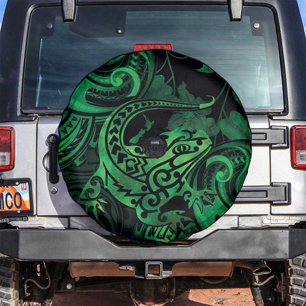 New Zealand Tuatara Spare Tire Cover Aotearoa Maori Clematis Flowers - Green