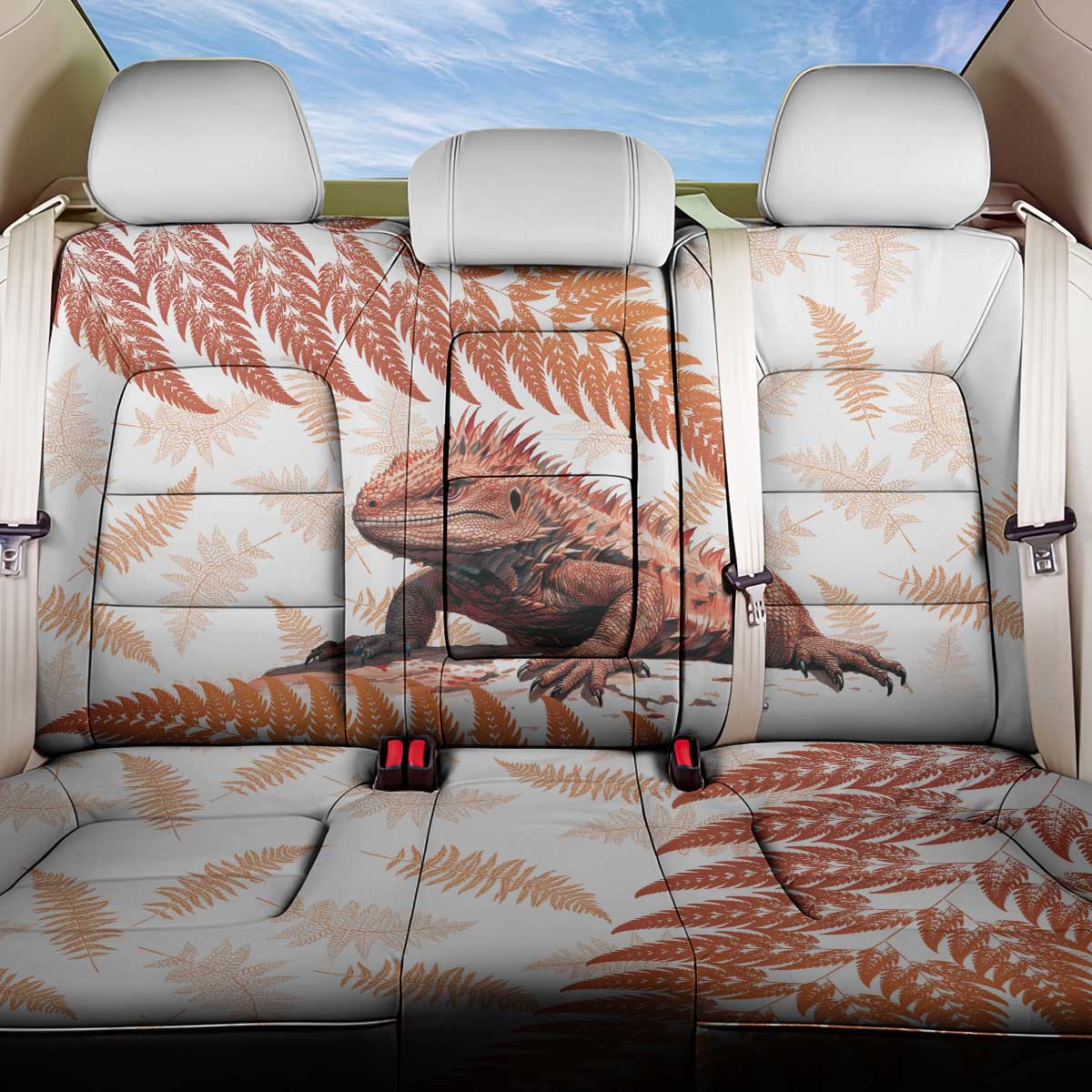 Red New Zealand Tuatara Back Car Seat Cover Aotearoa Sphenodon Punctatus Silver Fern