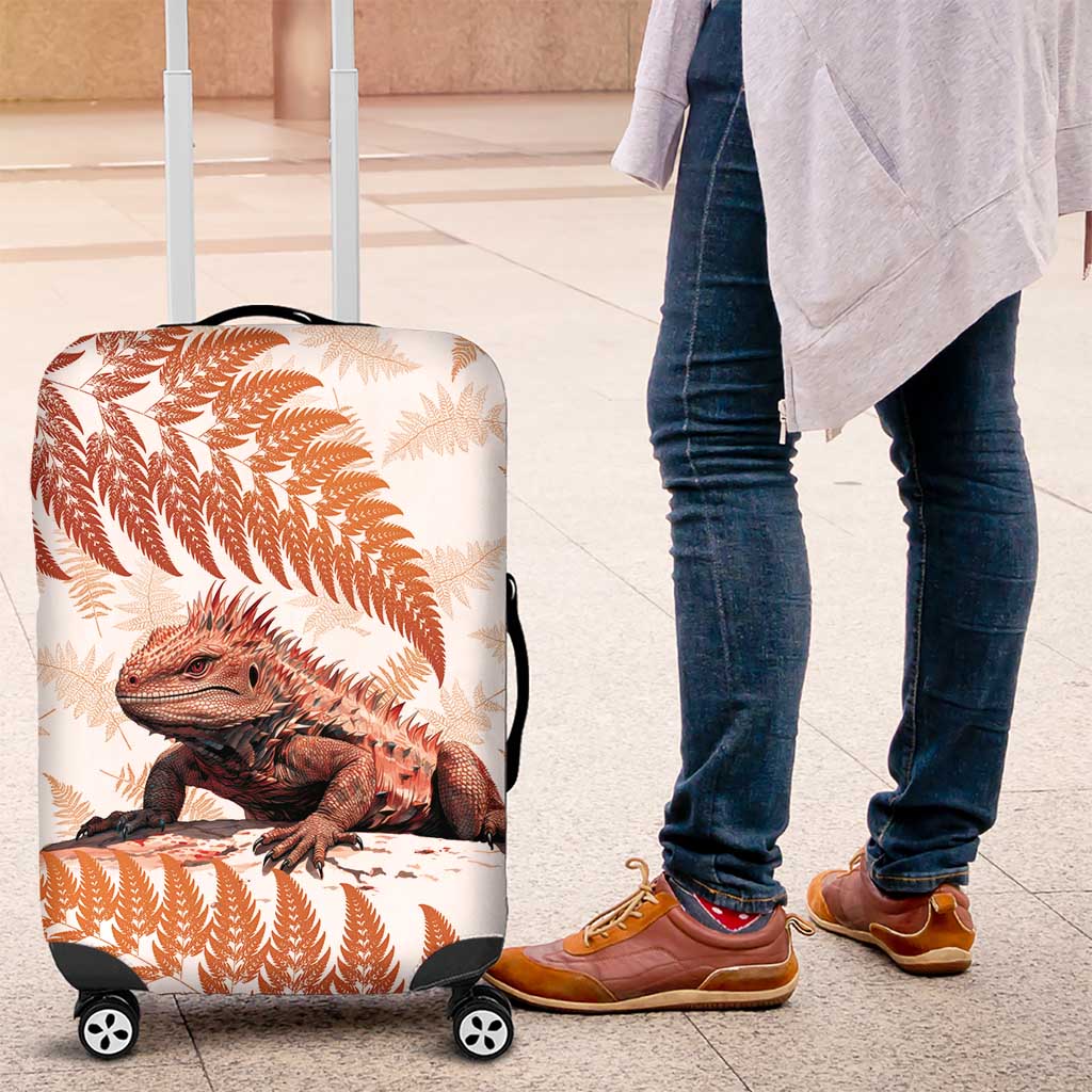 Red New Zealand Tuatara Luggage Cover Aotearoa Sphenodon Punctatus Silver Fern