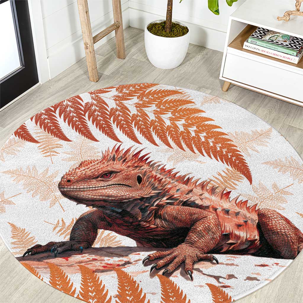 Red New Zealand Tuatara Round Carpet Aotearoa Sphenodon Punctatus Silver Fern LT14 Red - Polynesian Pride