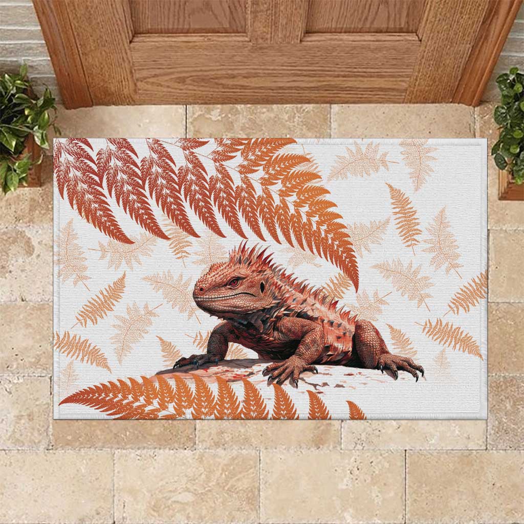 Red New Zealand Tuatara Rubber Doormat Aotearoa Sphenodon Punctatus Silver Fern