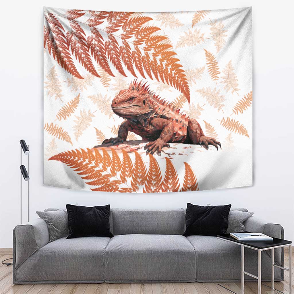 Red New Zealand Tuatara Tapestry Aotearoa Sphenodon Punctatus Silver Fern