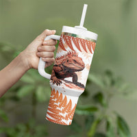 Red New Zealand Tuatara Tumbler With Handle Aotearoa Sphenodon Punctatus Silver Fern LT14 - Polynesian Pride