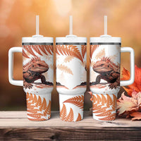 Red New Zealand Tuatara Tumbler With Handle Aotearoa Sphenodon Punctatus Silver Fern LT14 - Polynesian Pride