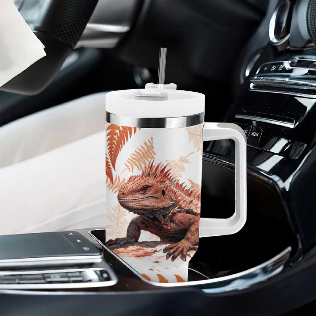 Red New Zealand Tuatara Tumbler With Handle Aotearoa Sphenodon Punctatus Silver Fern LT14 - Polynesian Pride