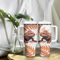 Red New Zealand Tuatara Tumbler With Handle Aotearoa Sphenodon Punctatus Silver Fern LT14 - Polynesian Pride