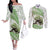 Green New Zealand Tuatara Couples Matching Off The Shoulder Long Sleeve Dress and Long Sleeve Button Shirt Aotearoa Sphenodon Punctatus Silver Fern