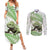 Green New Zealand Tuatara Couples Matching Summer Maxi Dress and Long Sleeve Button Shirt Aotearoa Sphenodon Punctatus Silver Fern