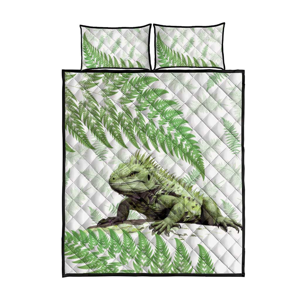 Green New Zealand Tuatara Quilt Bed Set Aotearoa Sphenodon Punctatus Silver Fern LT14 - Polynesian Pride