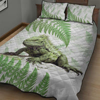 Green New Zealand Tuatara Quilt Bed Set Aotearoa Sphenodon Punctatus Silver Fern LT14 - Polynesian Pride