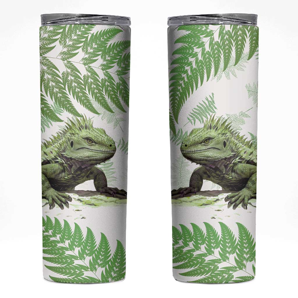 Green New Zealand Tuatara Skinny Tumbler Aotearoa Sphenodon Punctatus Silver Fern