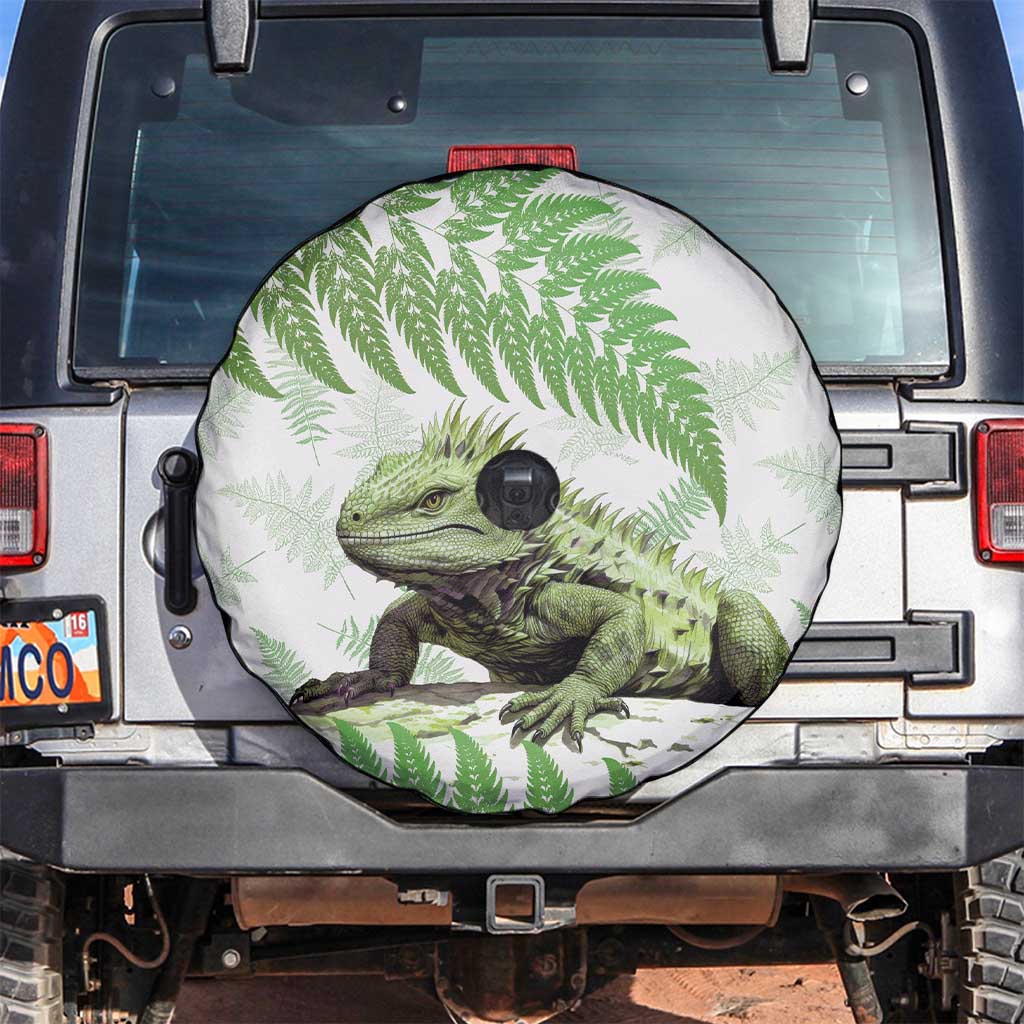 Green New Zealand Tuatara Spare Tire Cover Aotearoa Sphenodon Punctatus Silver Fern