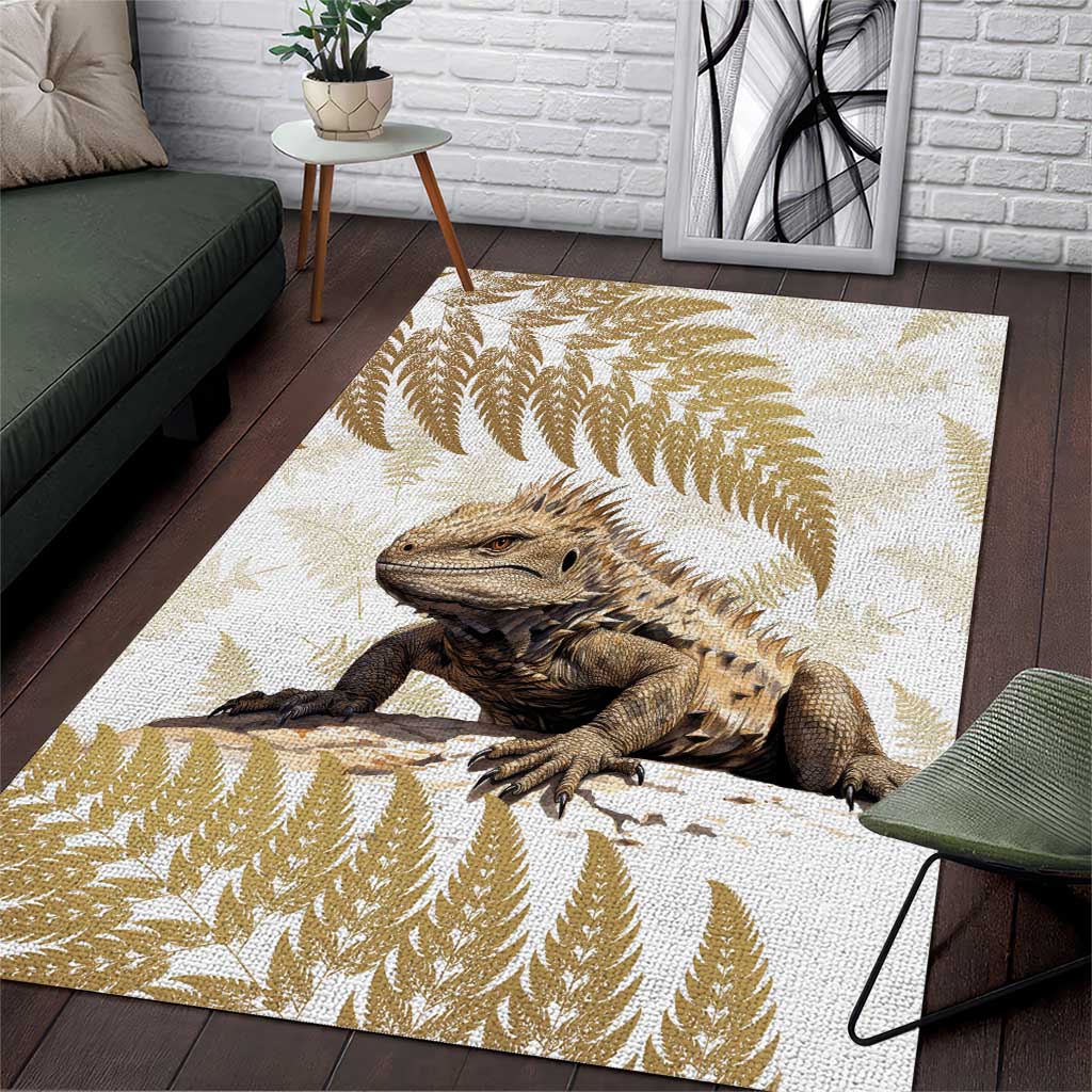 Gold New Zealand Tuatara Area Rug Aotearoa Sphenodon Punctatus Silver Fern LT14 Gold - Polynesian Pride