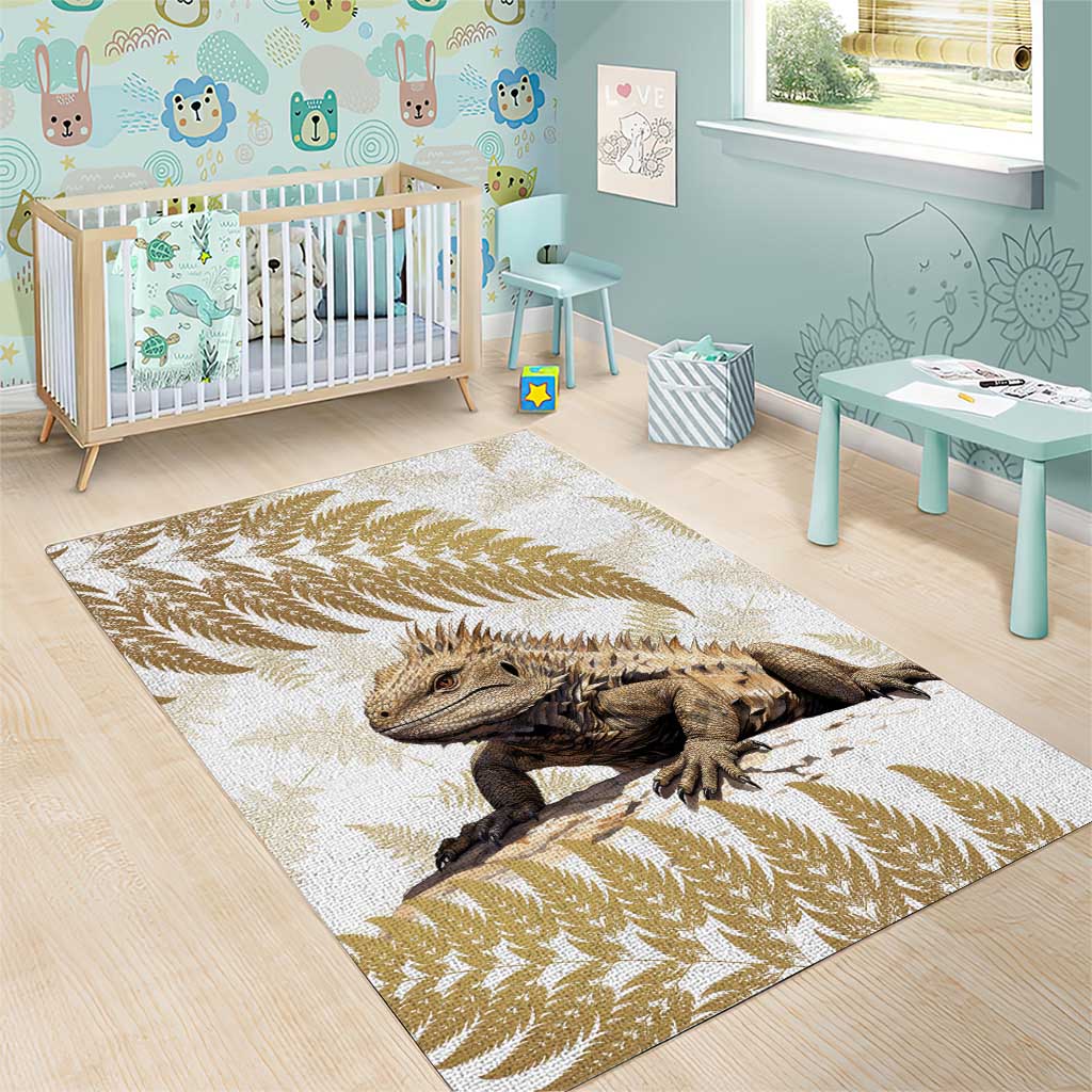 Gold New Zealand Tuatara Area Rug Aotearoa Sphenodon Punctatus Silver Fern LT14 - Polynesian Pride