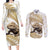 Gold New Zealand Tuatara Couples Matching Long Sleeve Bodycon Dress and Long Sleeve Button Shirt Aotearoa Sphenodon Punctatus Silver Fern