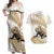 Gold New Zealand Tuatara Couples Matching Off Shoulder Maxi Dress and Hawaiian Shirt Aotearoa Sphenodon Punctatus Silver Fern