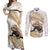 Gold New Zealand Tuatara Couples Matching Off Shoulder Maxi Dress and Long Sleeve Button Shirt Aotearoa Sphenodon Punctatus Silver Fern