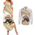 Gold New Zealand Tuatara Couples Matching Summer Maxi Dress and Long Sleeve Button Shirt Aotearoa Sphenodon Punctatus Silver Fern