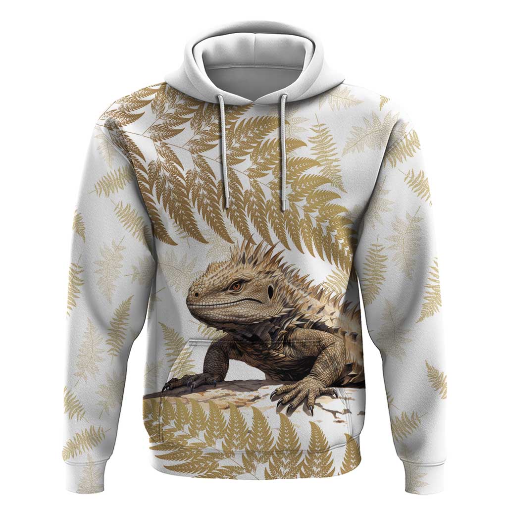 Gold New Zealand Tuatara Hoodie Aotearoa Sphenodon Punctatus Silver Fern