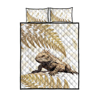 Gold New Zealand Tuatara Quilt Bed Set Aotearoa Sphenodon Punctatus Silver Fern LT14 - Polynesian Pride