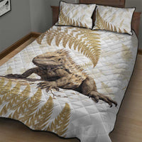 Gold New Zealand Tuatara Quilt Bed Set Aotearoa Sphenodon Punctatus Silver Fern LT14 - Polynesian Pride