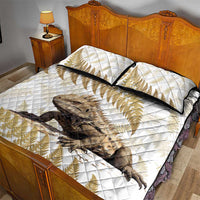 Gold New Zealand Tuatara Quilt Bed Set Aotearoa Sphenodon Punctatus Silver Fern LT14 - Polynesian Pride