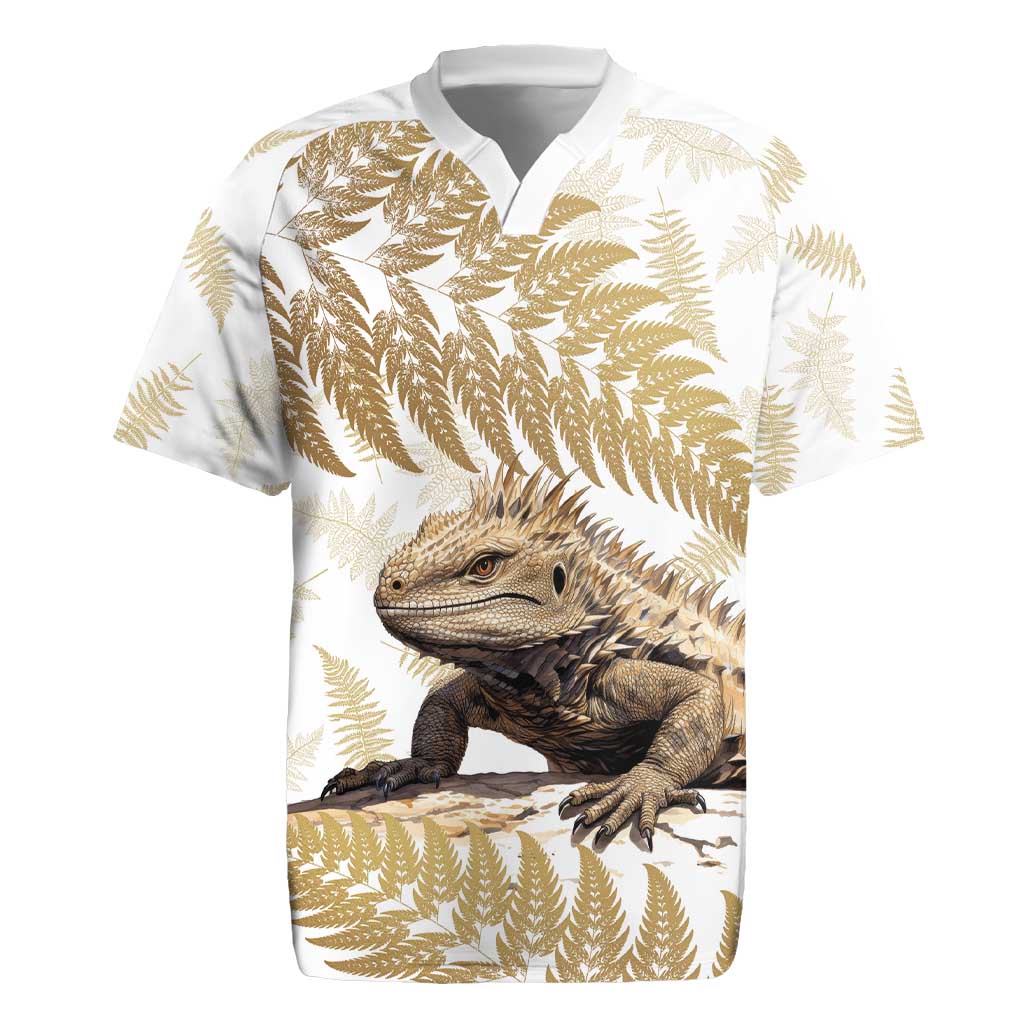 Gold New Zealand Tuatara Rugby Jersey Aotearoa Sphenodon Punctatus Silver Fern