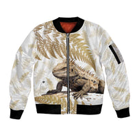 Gold New Zealand Tuatara Sleeve Zip Bomber Jacket Aotearoa Sphenodon Punctatus Silver Fern LT14 Unisex Gold - Polynesian Pride