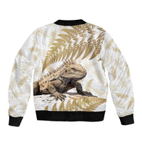 Gold New Zealand Tuatara Sleeve Zip Bomber Jacket Aotearoa Sphenodon Punctatus Silver Fern LT14 - Polynesian Pride