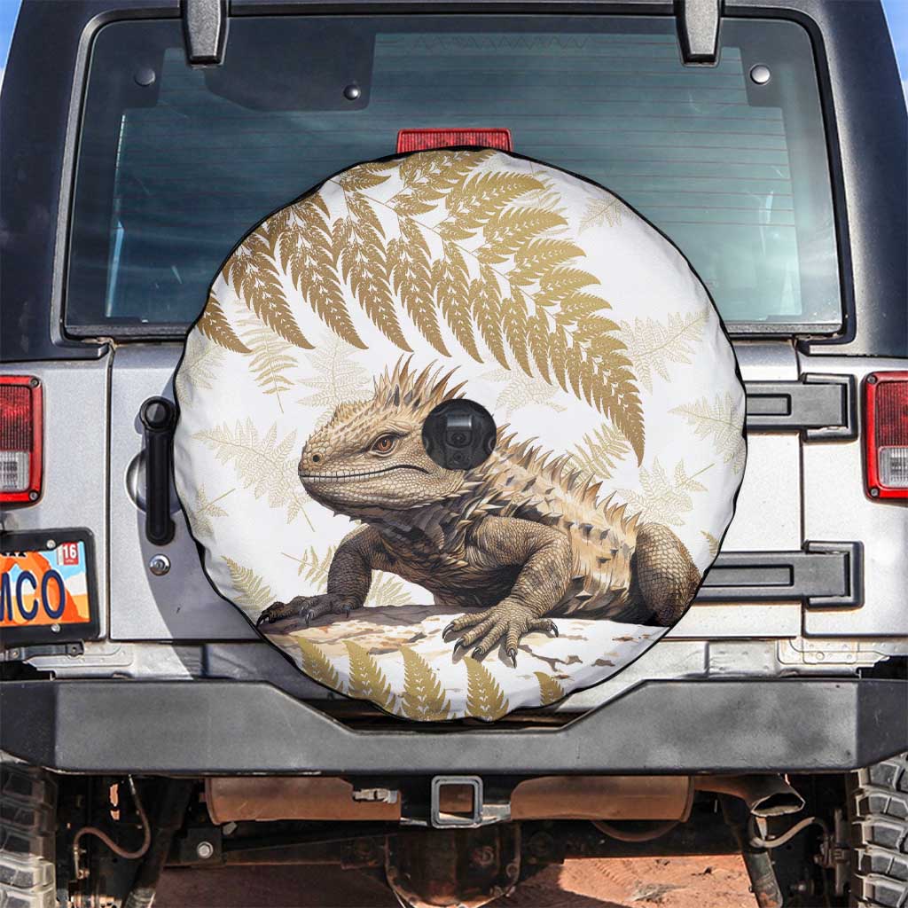 Gold New Zealand Tuatara Spare Tire Cover Aotearoa Sphenodon Punctatus Silver Fern