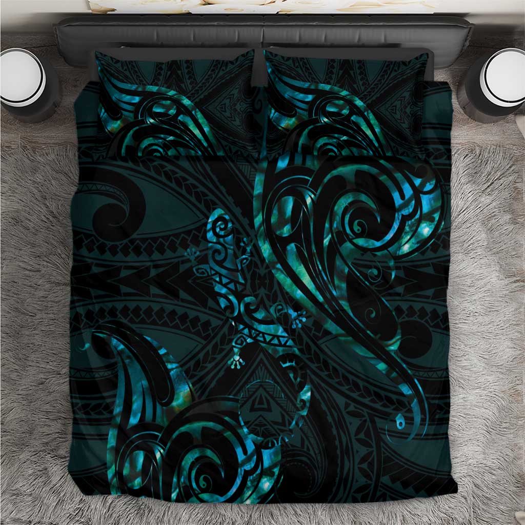 New Zealand Skink Bedding Set Aotearoa Maori Mix Paua Shell LT14 Blue - Polynesian Pride