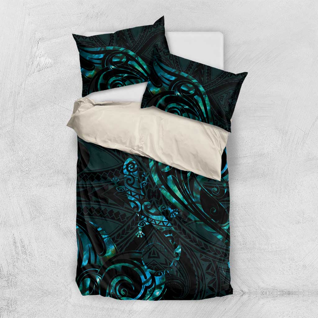 New Zealand Skink Bedding Set Aotearoa Maori Mix Paua Shell LT14 US Twin 172cm x 218cm Blue - Polynesian Pride