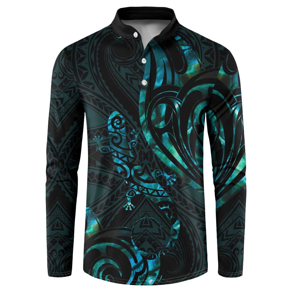 New Zealand Skink Button Sweatshirt Aotearoa Maori Mix Paua Shell LT14 Blue - Polynesian Pride