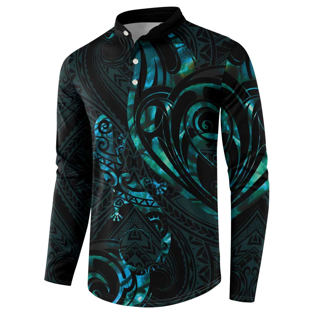 New Zealand Skink Button Sweatshirt Aotearoa Maori Mix Paua Shell LT14 - Polynesian Pride