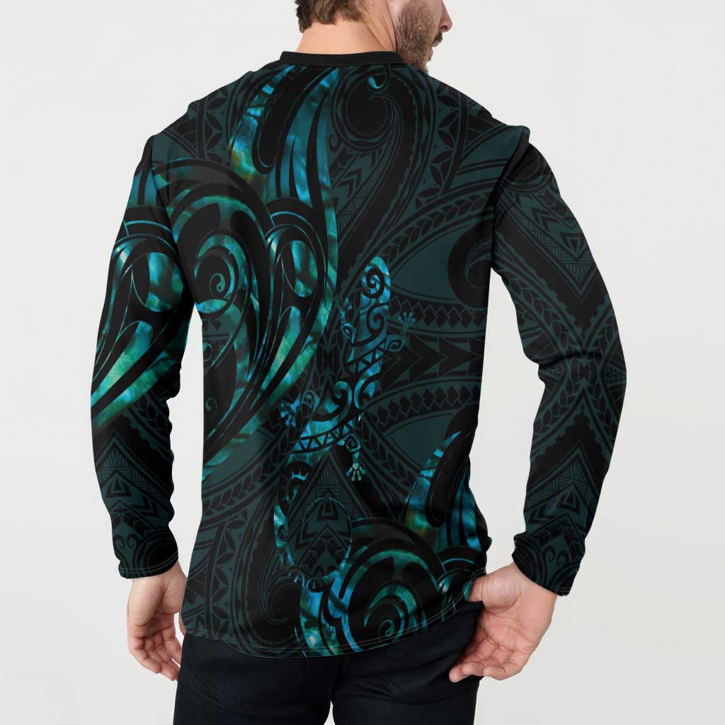 New Zealand Skink Button Sweatshirt Aotearoa Maori Mix Paua Shell LT14 - Polynesian Pride