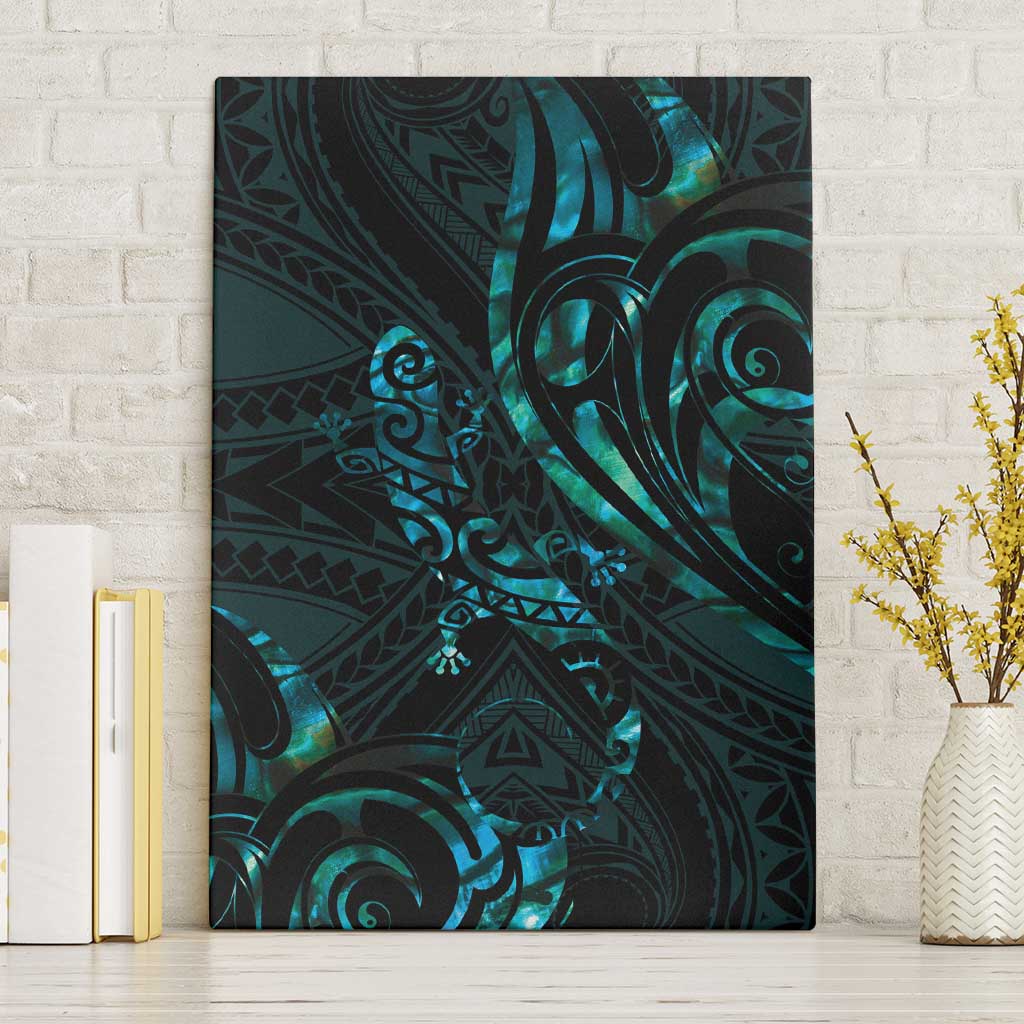 New Zealand Skink Canvas Wall Art Aotearoa Maori Mix Paua Shell LT14 Without Frame Blue - Polynesian Pride
