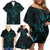 New Zealand Skink Family Matching Off Shoulder Short Dress and Hawaiian Shirt Aotearoa Maori Mix Paua Shell